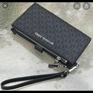 Mk Black Double Zip Wristlet